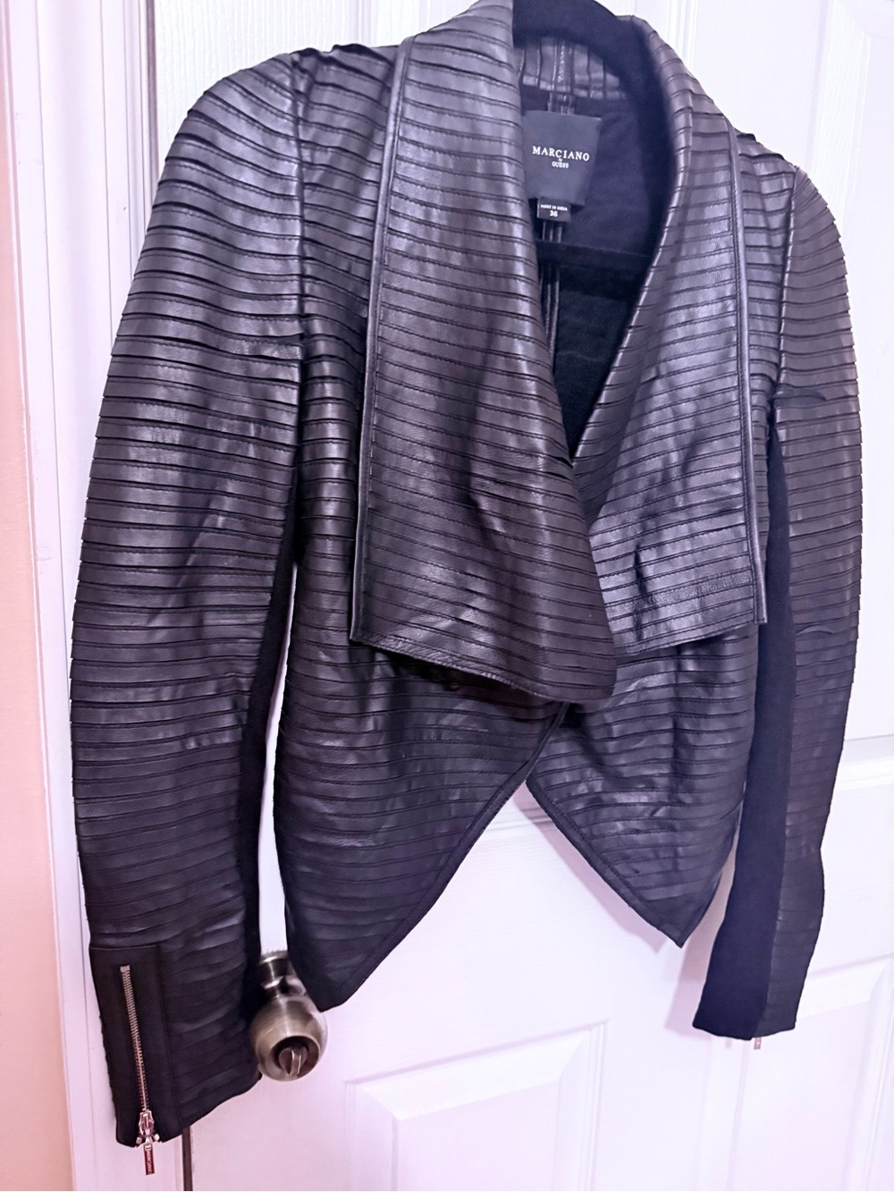 Marciano By Guess Black Ribbed Faux Leather Jacket